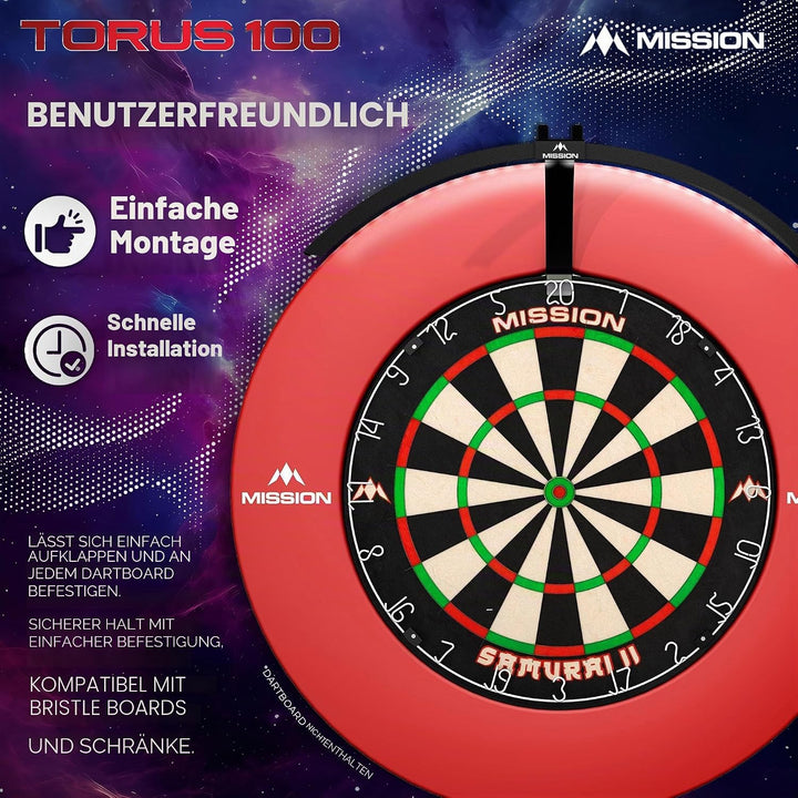 Mission Darts TOR100 Torus 100 | Dartscheibe LED klappbar tragbar Dartscheibe Reise Beleuchtungssyst