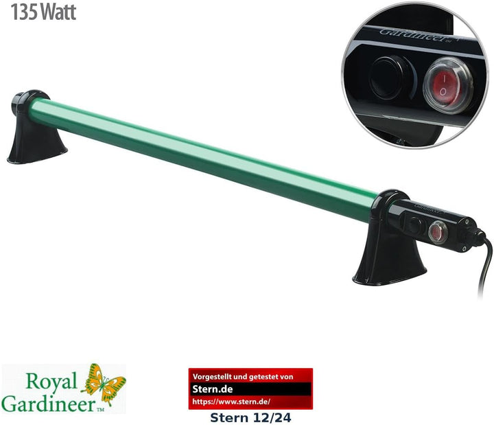 Royal Gardineer Gewächshausheizung: Elektrische Stabheizung für Gewächshäuser, 135 Watt, 105 cm, IP4
