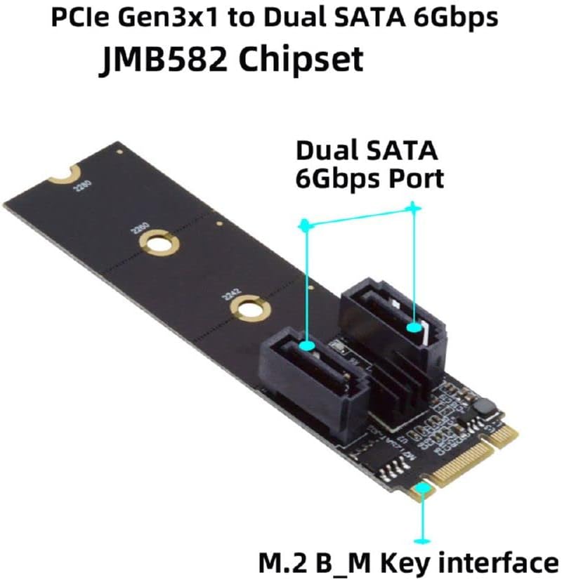cablecc PCI Express NGFF Key B+M zu SATA 3.0 6 Gbps Dual Ports Vertical Adapter Converter Festplatte