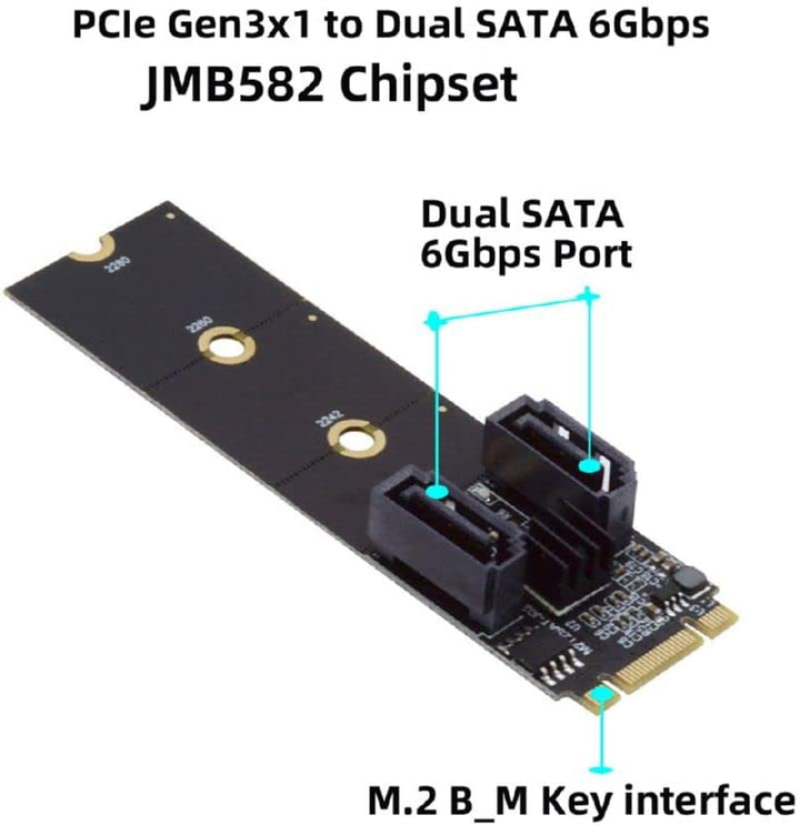 cablecc PCI Express NGFF Key B+M zu SATA 3.0 6 Gbps Dual Ports Vertical Adapter Converter Festplatte