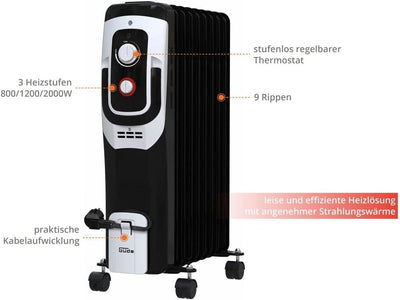 Güde Ölradiator OR 2000-9 DT (220-240 V, 2000 W Heizleistung, 3 Heizstufen (800/1200/2000 W), LCD-Di