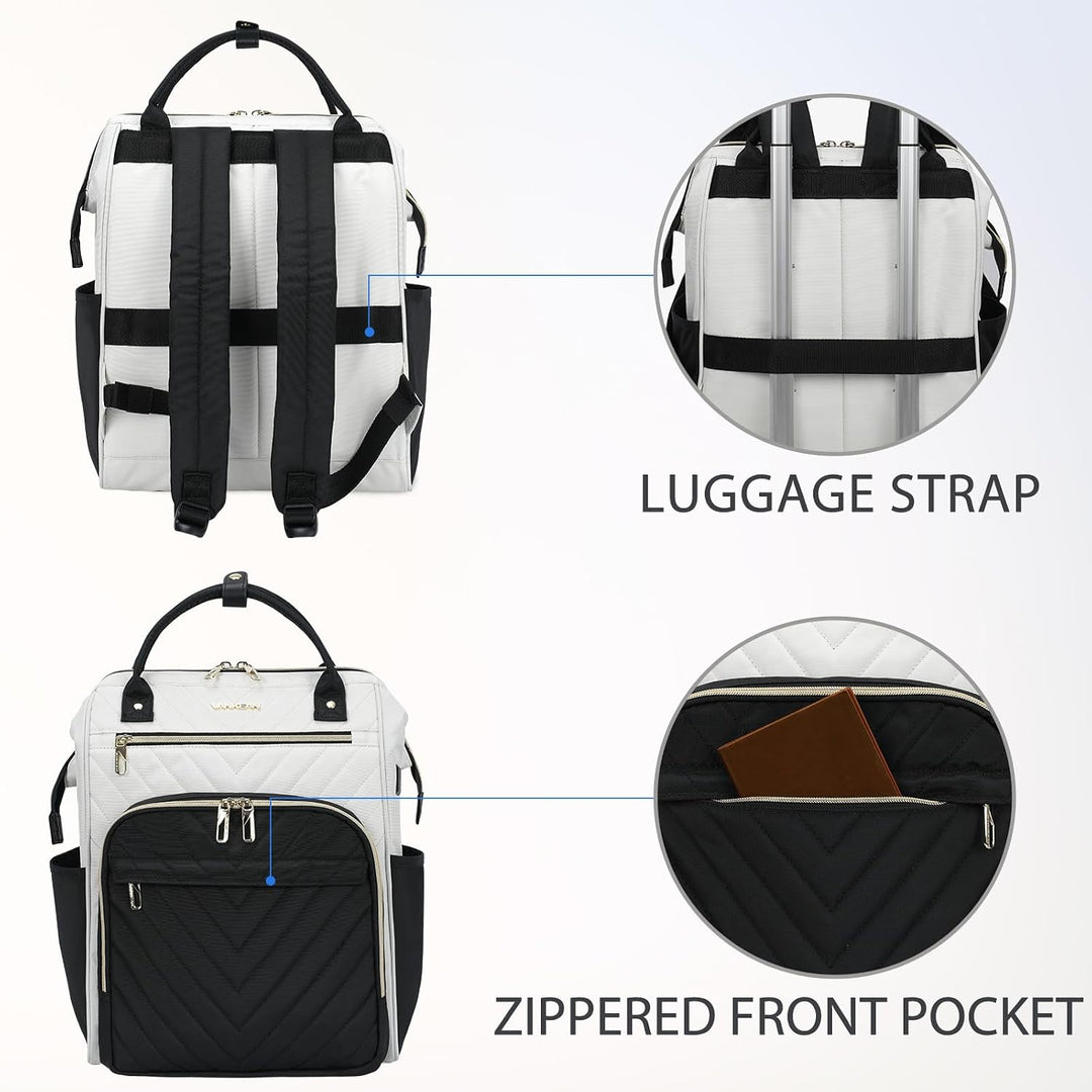 VANKEAN 15.6 Zoll Laptop-Rucksack für Damen Herren Beige-Schwarz | Computer Arbeitstasche, Grosse Ka