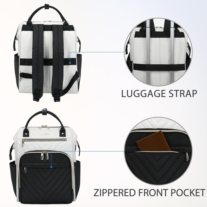 VANKEAN 15.6 Zoll Laptop-Rucksack für Damen Herren Beige-Schwarz | Computer Arbeitstasche, Grosse Ka