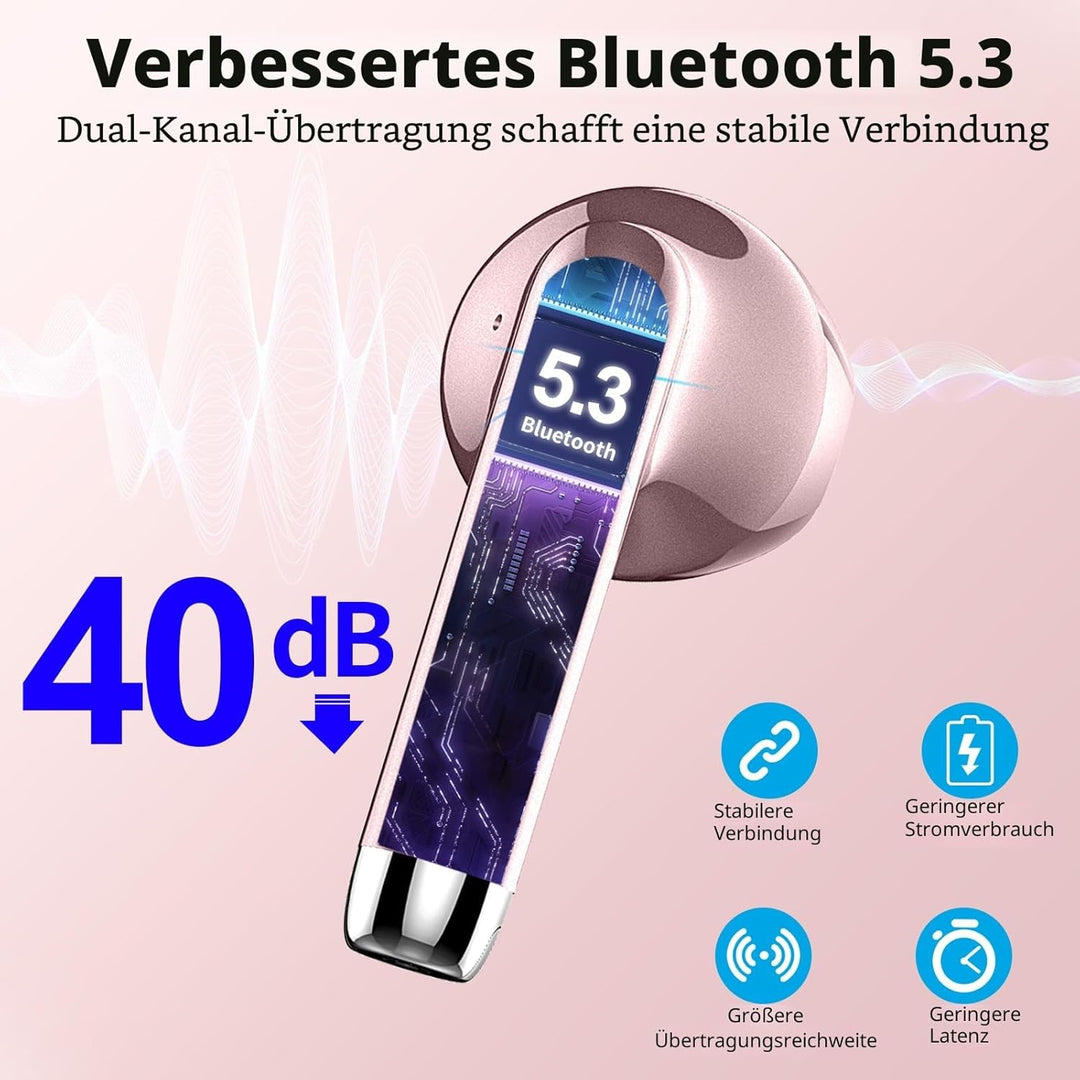 Bluetooth Kopfhörer, In Ear Kopfhörer Kabellos Bluetooth 5.3 Kabellose Kopfhörer mit 4 Mic, 2023 Neu