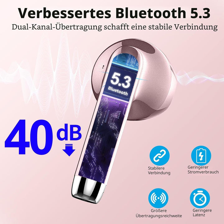 Bluetooth Kopfhörer, In Ear Kopfhörer Kabellos Bluetooth 5.3 Kabellose Kopfhörer mit 4 Mic, 2023 Neu