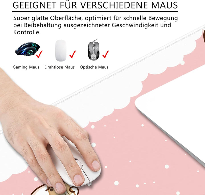 Katzen Mauspad Rosa Schreibtischunterlage Süss 80x30x0.3cm Kawai Gross Mousepad XL & Desk Pad (Süsse