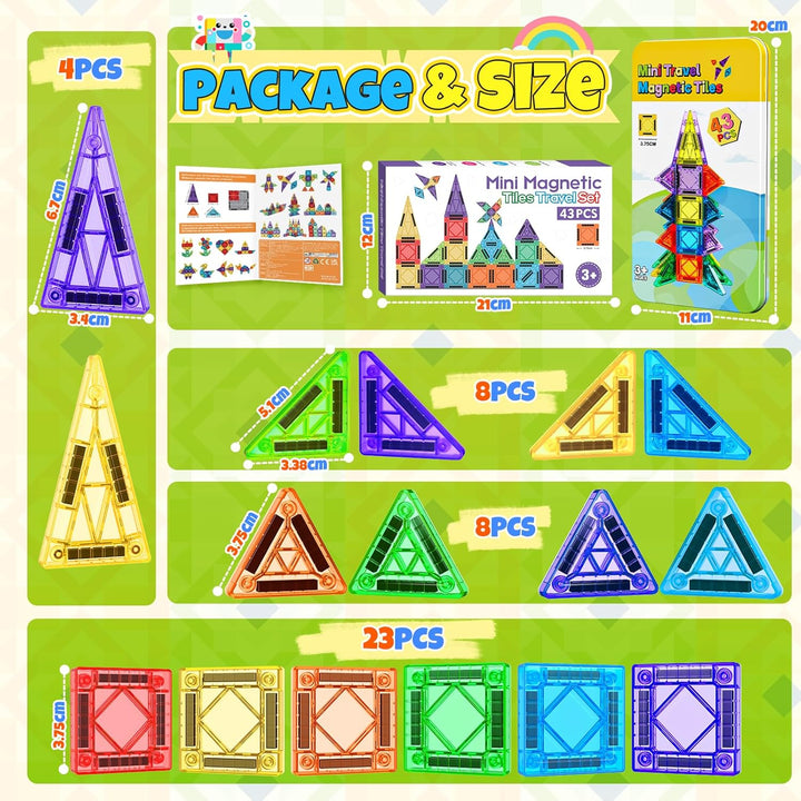 43 Pcs Mini Magnetische Bausteine Reiseset, Spielzeug ab 3 4 5 6 Jahre Junge Mädchen Reisespiele Kin