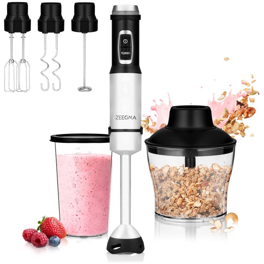ZEEGMA Handy Chef Stabmixer 5in1 multifunktional 1500W, Düsensatz: Pürierstab, Mixer, Quirl, Rührhak