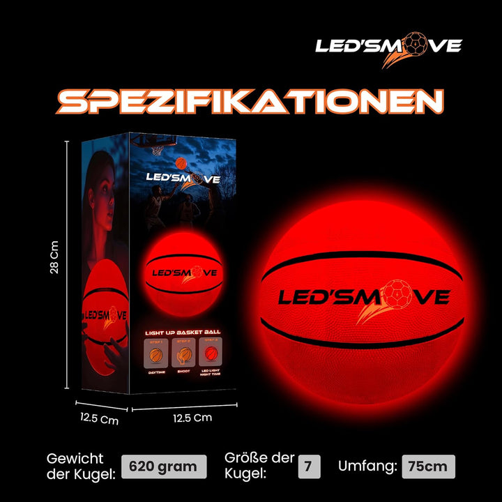 LED'S MOVE LED Leuchtender Basketball Outdoor Grösse 7, leuchtende Spiele im Dunkeln, Leucht Ball In