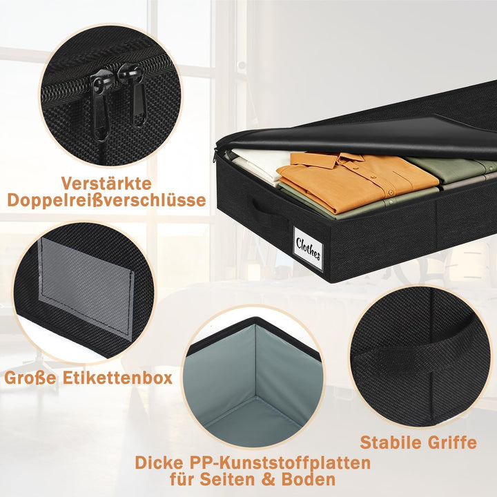 Unterbett Aufbewahrungsbox mit Deckel 12cm hoch, 2 Stück Faltbar Unterbettkommode, Waschbar Kleidera