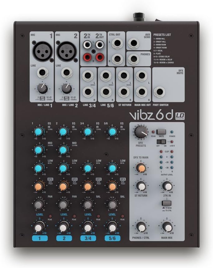LD Systems VIBZ 6 D - 6-Kanal Mischpult mit DFX 6-Kanal mit DFX, 6-Kanal mit DFX
