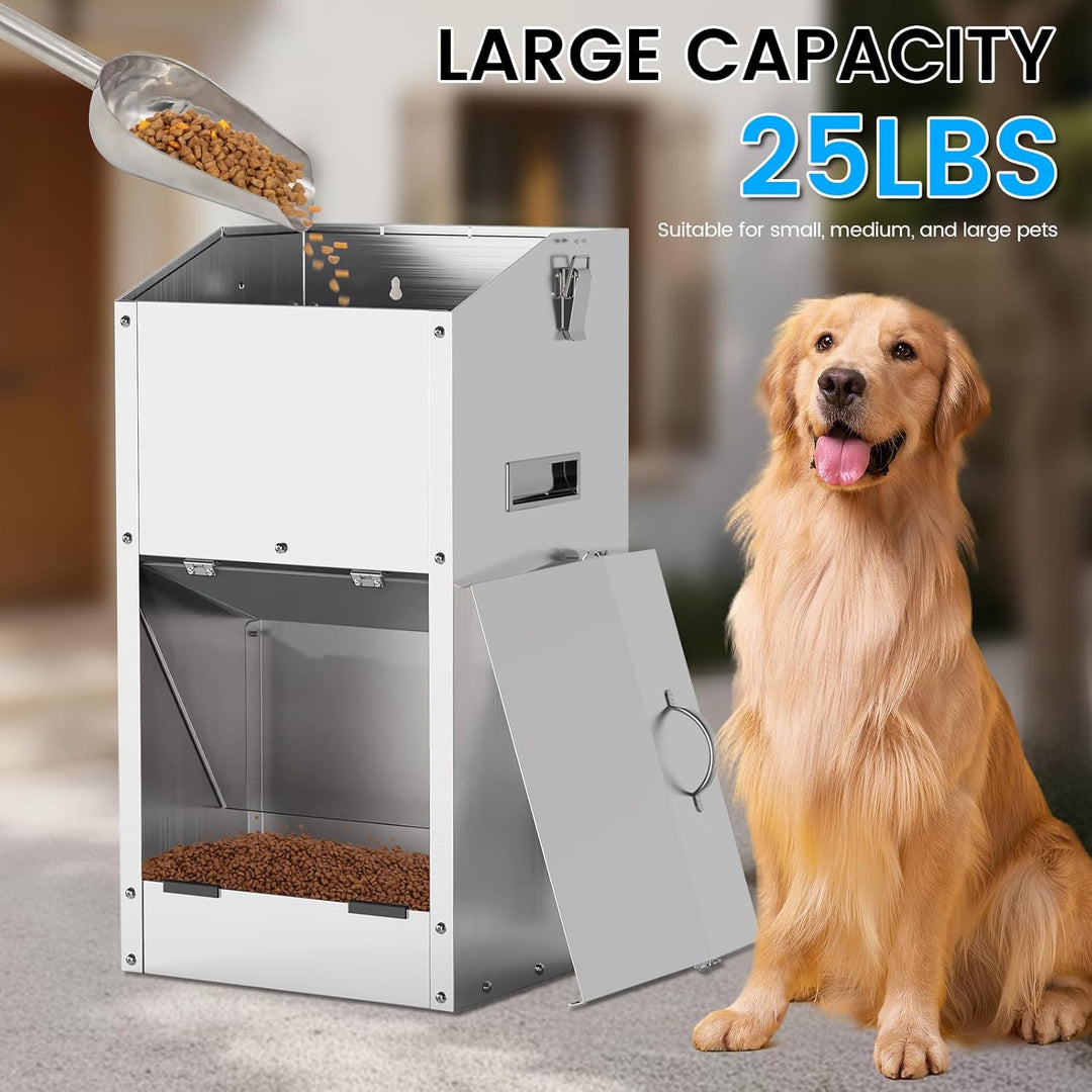 Automatische Hundefütterung 25lbs Grosse Kapazität Edelstahl im Freien und Innenbereich Schwerkraft