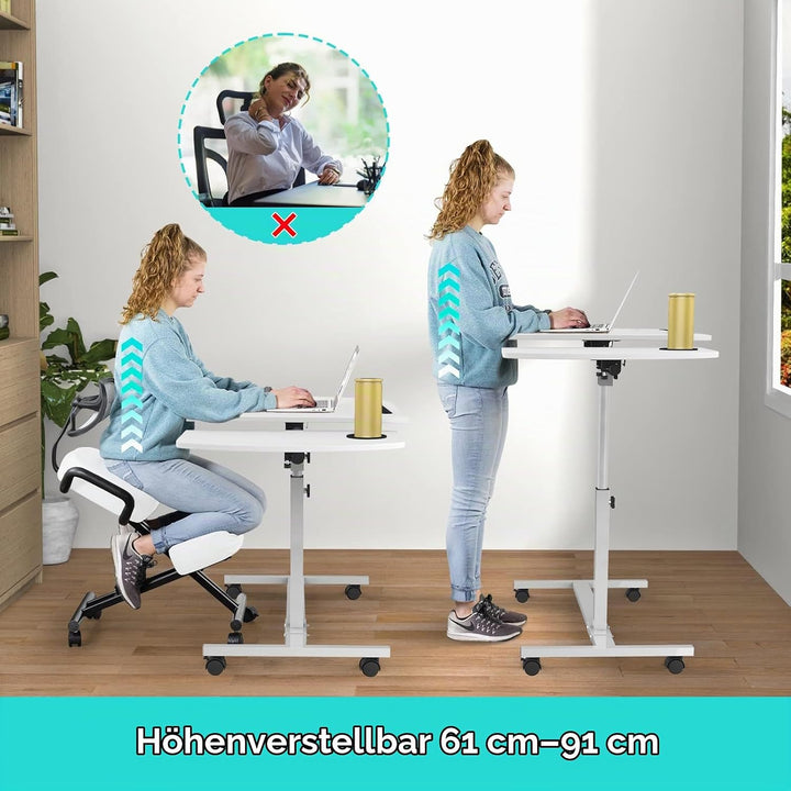 PIPIPOXER Laptoptisch Höhenverstellbar 61-91 cm, 60×40cm Mobiler Stehtisch mit 4 Rollen &amp; 1 Stopp-Le
