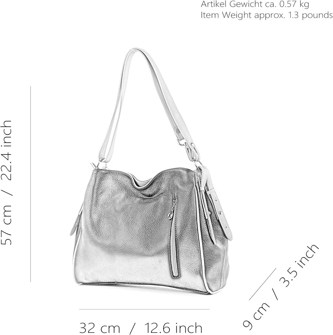 modamoda de T119 / T220 Damen Leder Schultertasche Umhängetasche 2 Grössen handmade in Italy Grau/Du