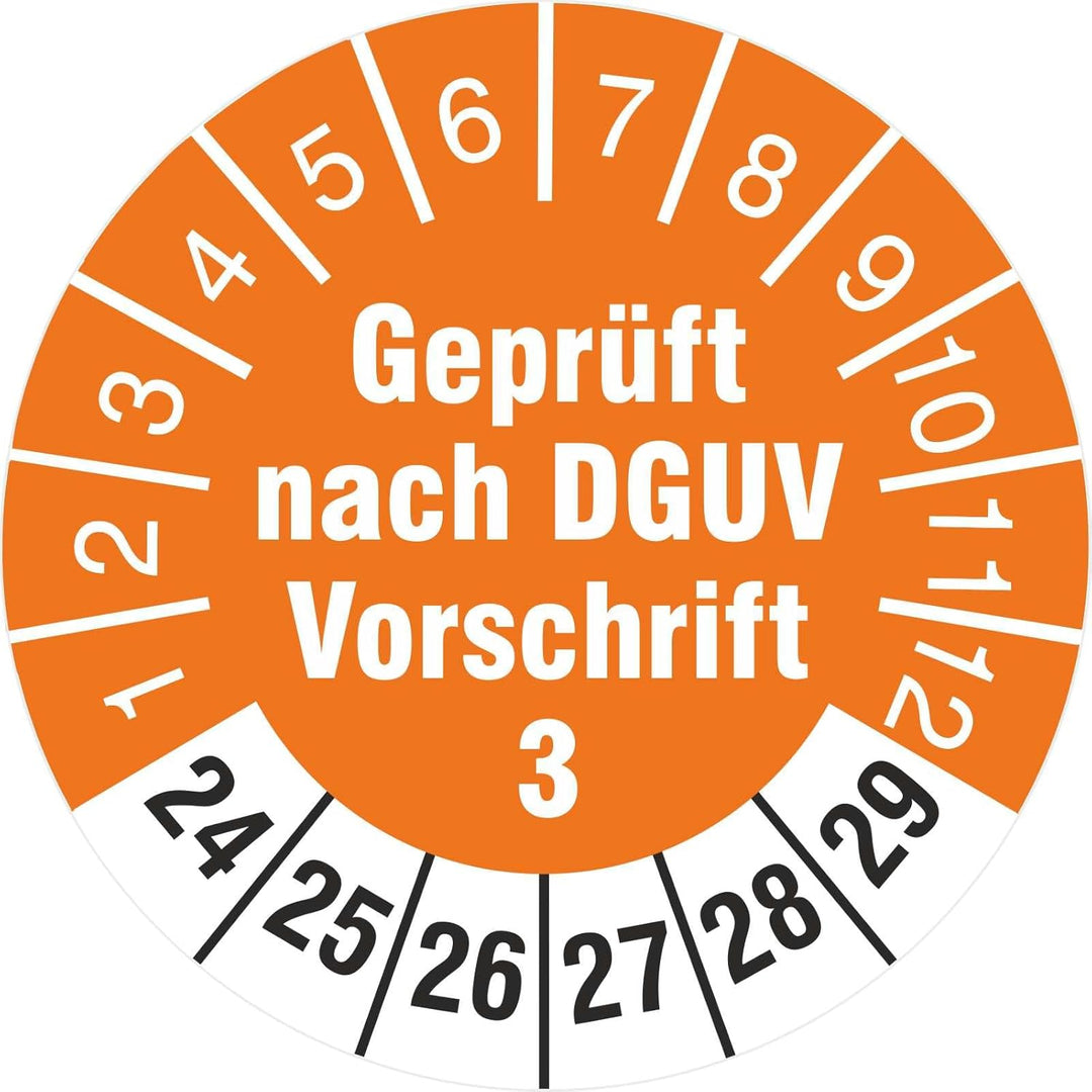 2500 x Prüfplakette 18 mm Prüfetiketten geprüft nach DGUV Vorschrift 3 2024-2029 2500 18mm Durchmess