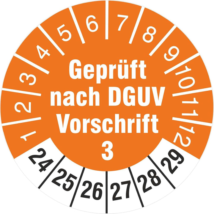 2500 x Prüfplakette 18 mm Prüfetiketten geprüft nach DGUV Vorschrift 3 2024-2029 2500 18mm Durchmess