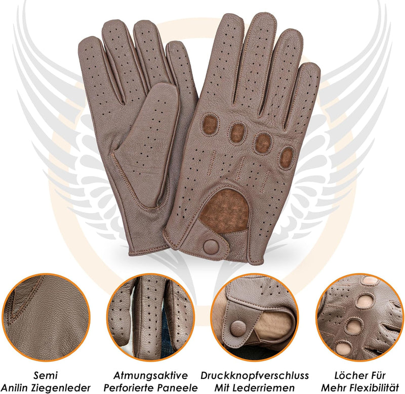 Leatherick Autofahrer Handschuhe Herren – Weiche, Perforierte Fahrhandschuhe mit atmenden Fingerknöc