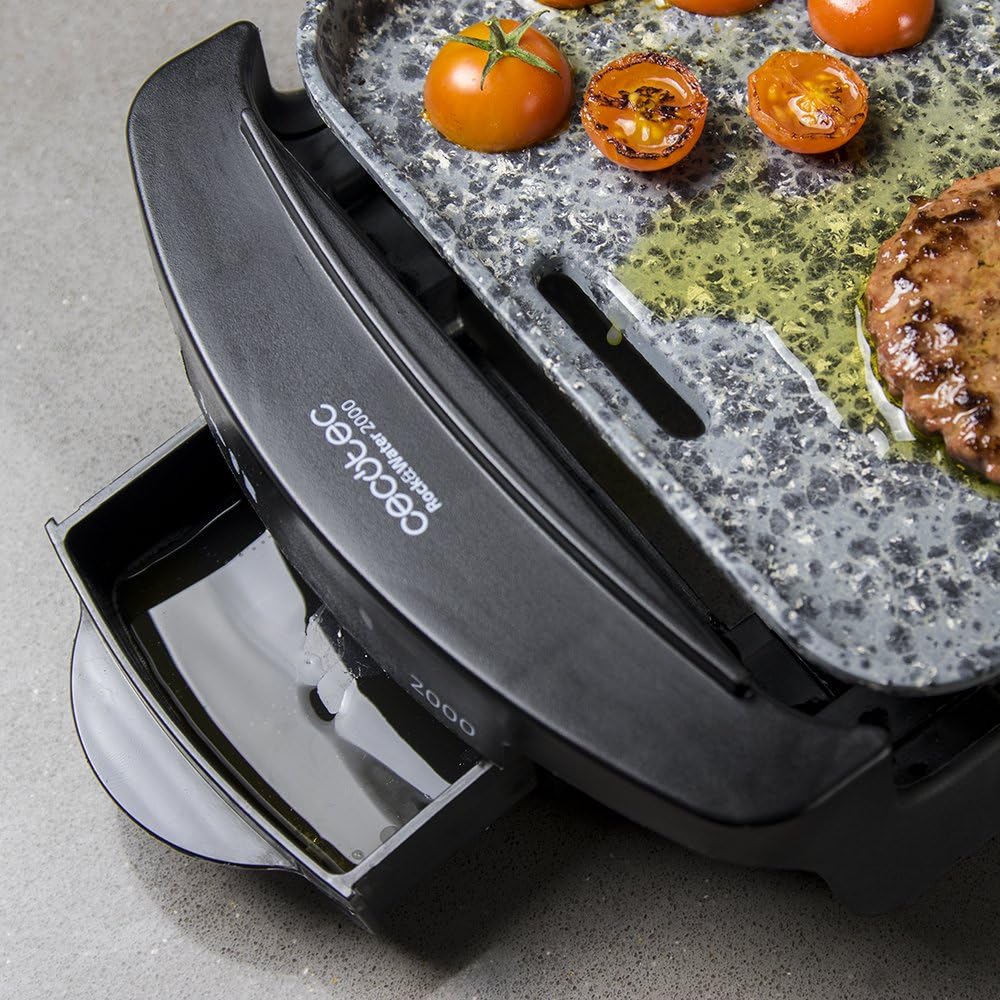 Cecotec Elektrische Grillplatte Rock&Water 2000.RockStone Steinverkleidung, Einstellbarer Thermostat