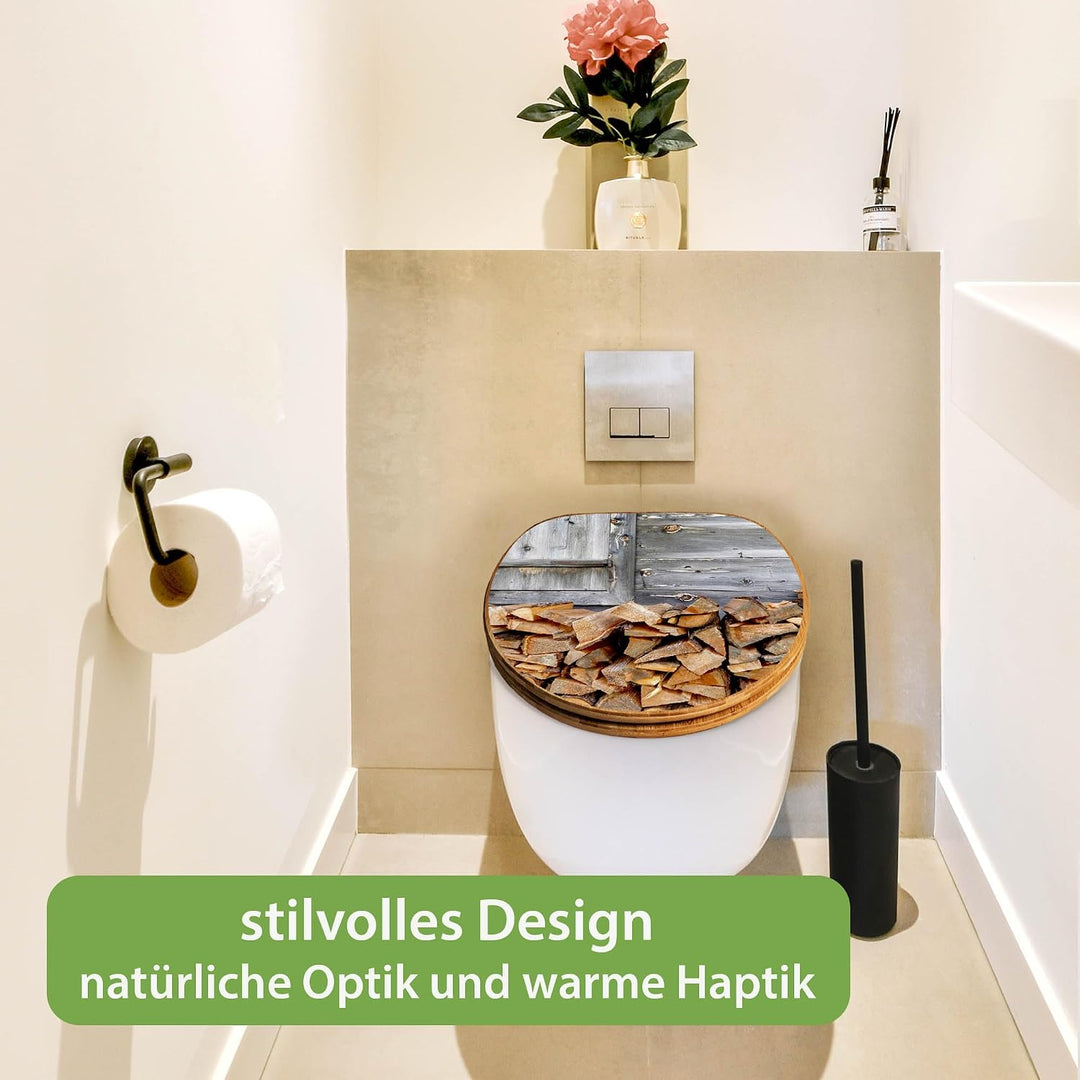banjado Design WC Sitz Bambus Absenkautomatik 45,8x37,5cm - Toilettendeckel mit Absenkautomatik Holz