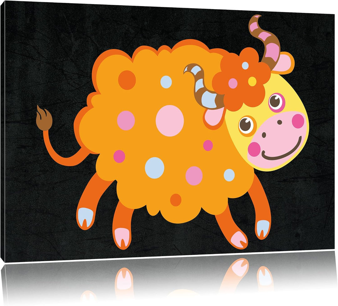 Pixxprint Niedliches Schaf mit Hörnern als Leinwandbild/Grösse: 100x70 cm/Wandbild/Kunstdruck/fertig