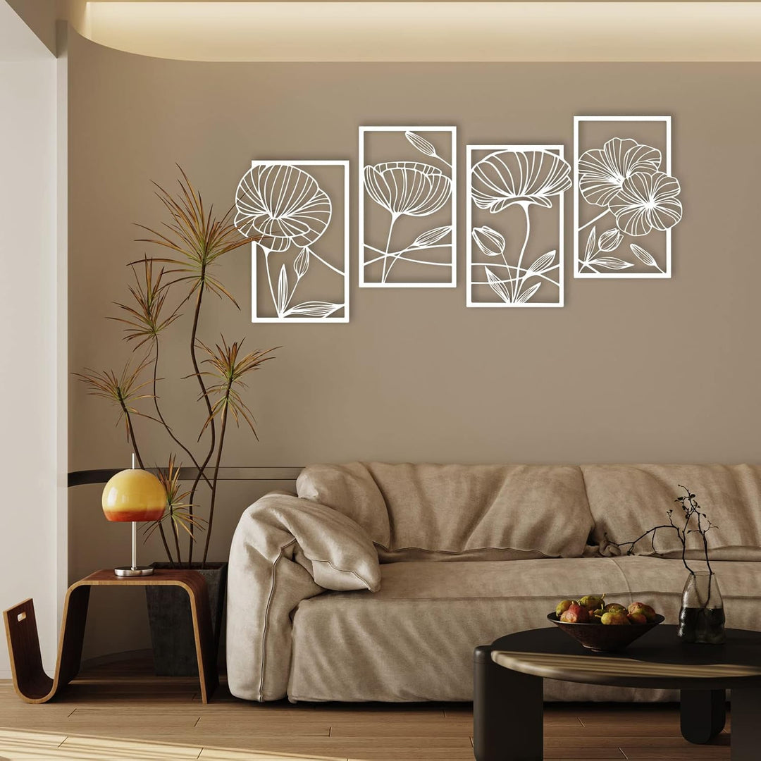 ESTART Dekor 4 Stück Metall Lotusblume Wanddekoration, Abstrakte Blumen Ästhetische Kunst, Minimalis