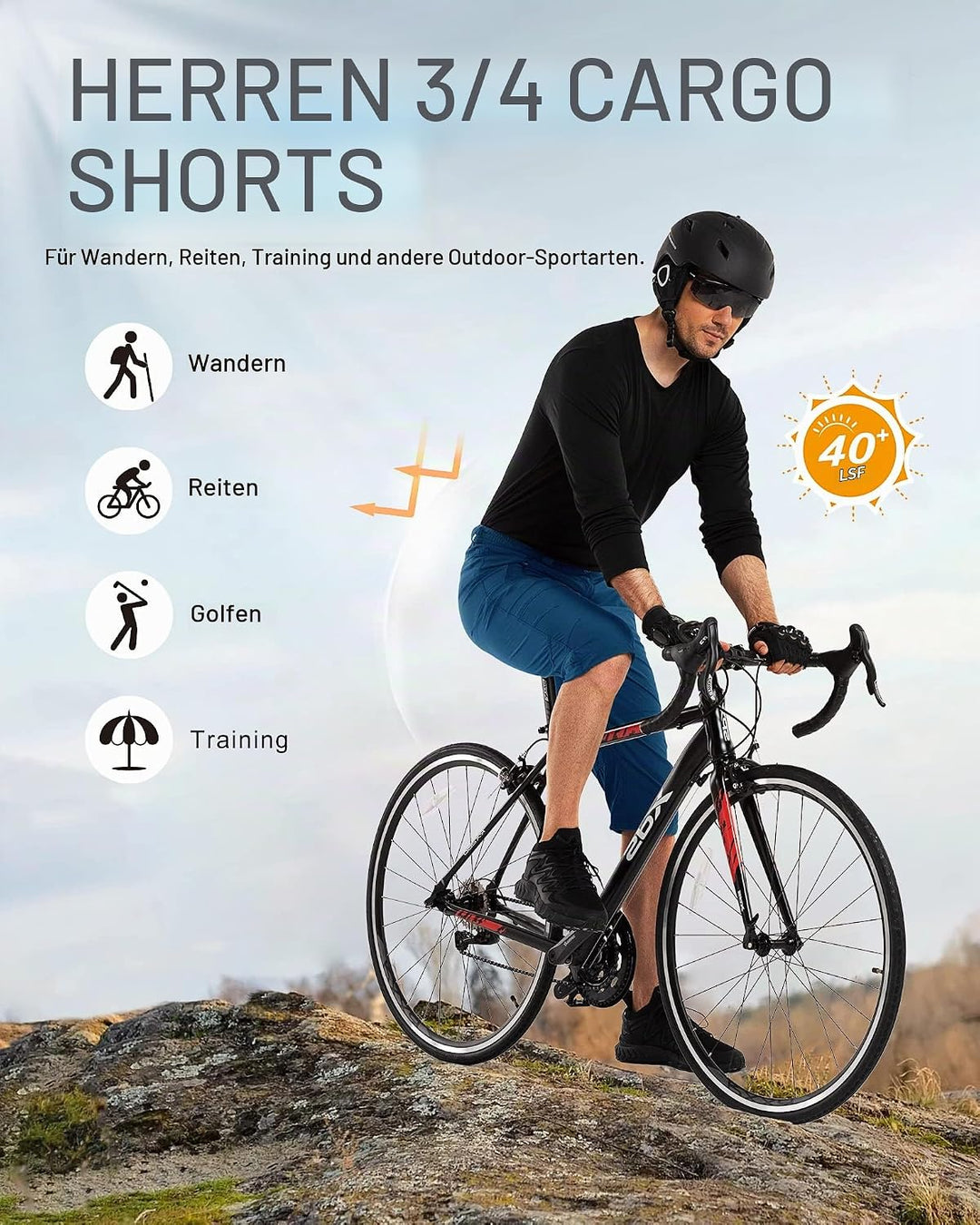 33,000ft Herren 3/4 Hose Cargo Shorts Kurze Wanderhose Stretch Leichte Radhose Sommer Capri Dreivier