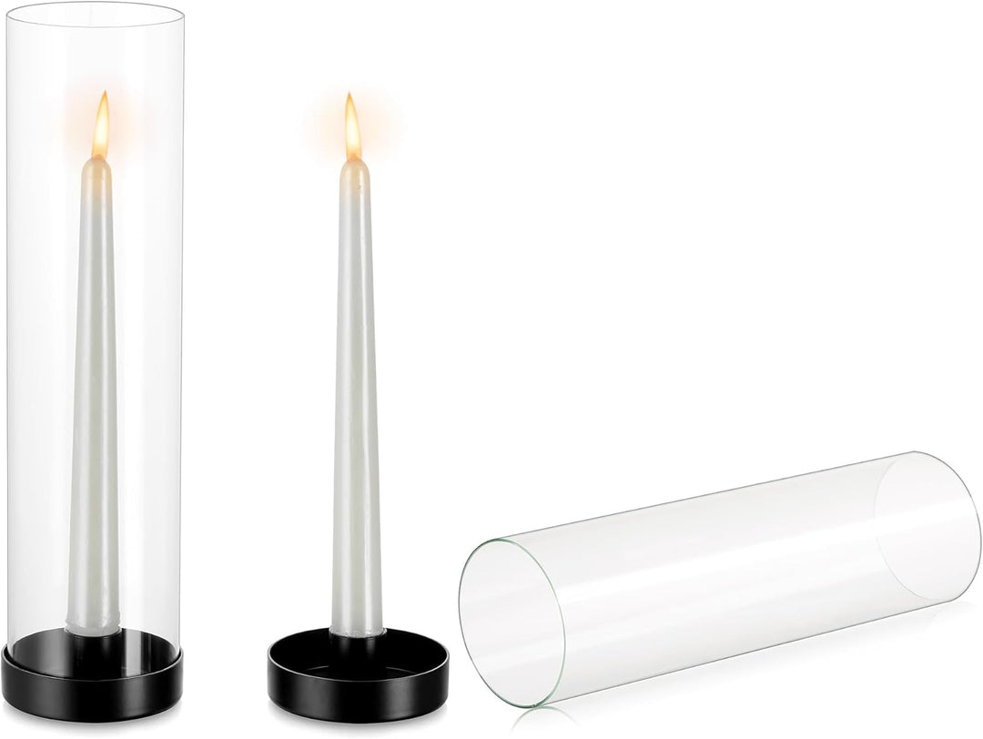 NUPTIO Glaszylinder Kerzen Kerzenhalter Schwarz: 30cm Satz von 2 Klarglas Metall Kerzenständer Stabk