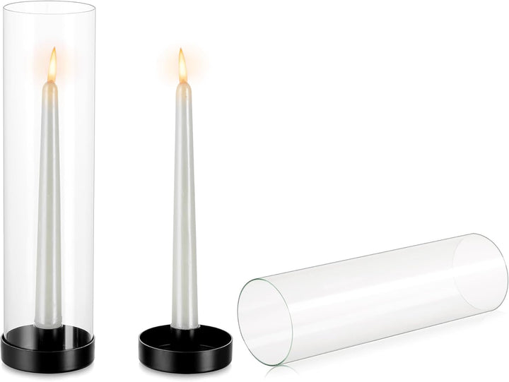NUPTIO Glaszylinder Kerzen Kerzenhalter Schwarz: 30cm Satz von 2 Klarglas Metall Kerzenständer Stabk