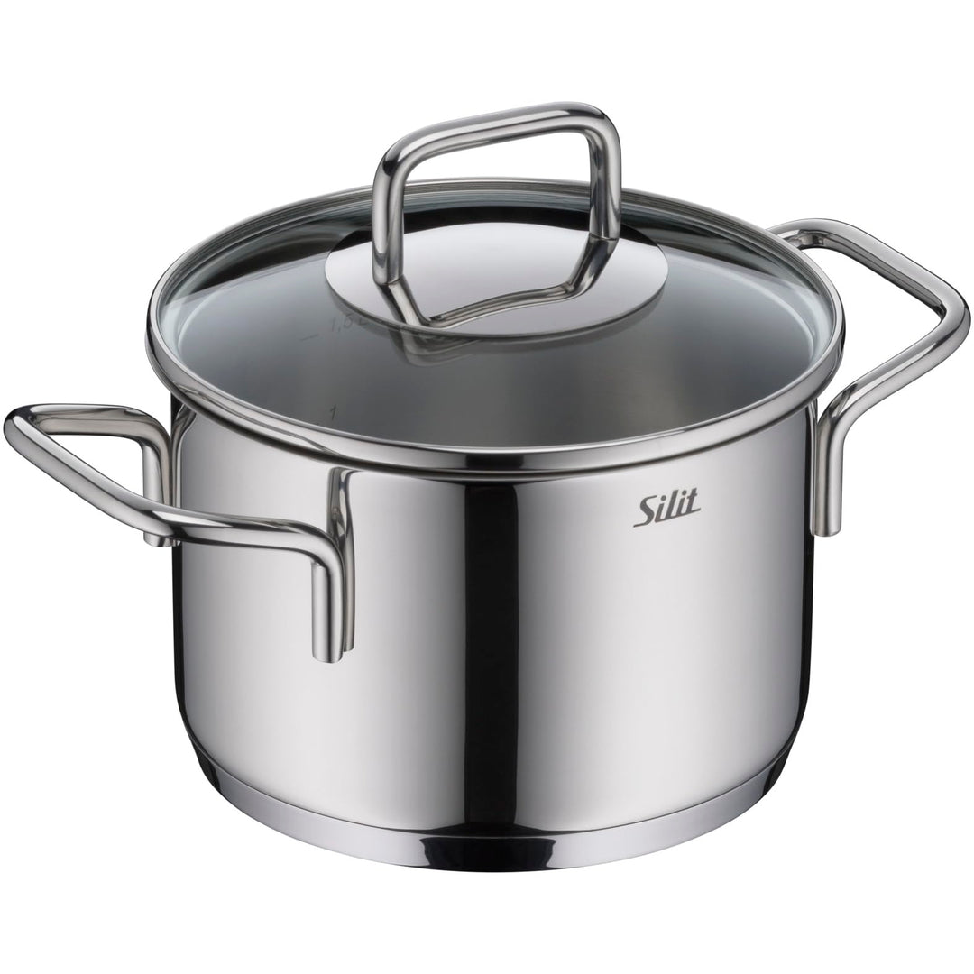 Silit Extra Cook, Kochtopf 16 cm mit Glasdeckel, Innenskalierung, breiter Schüttrand, hochwertiger,