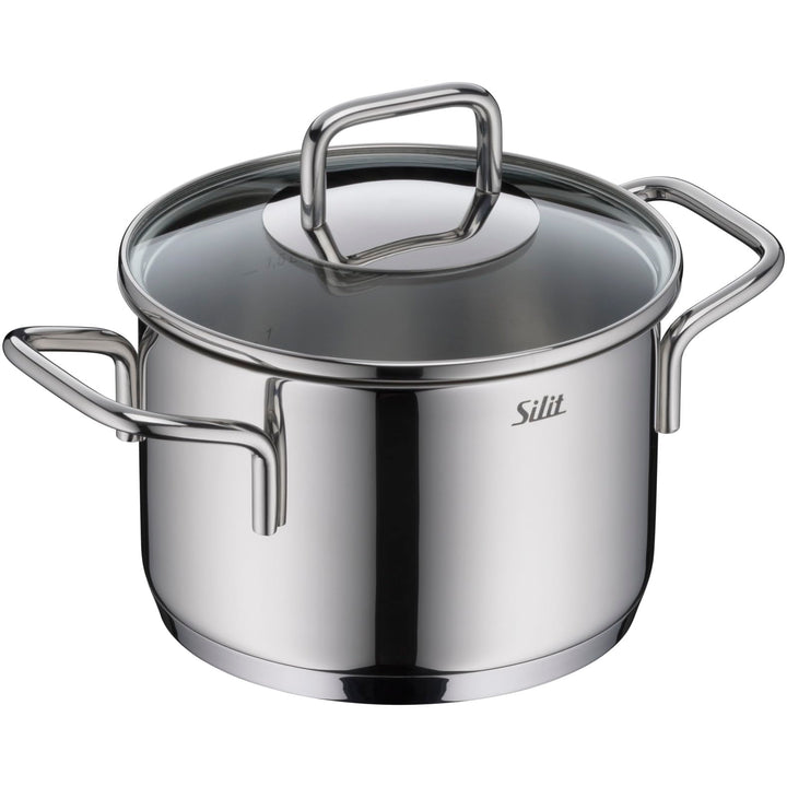 Silit Extra Cook, Kochtopf 16 cm mit Glasdeckel, Innenskalierung, breiter Schüttrand, hochwertiger,