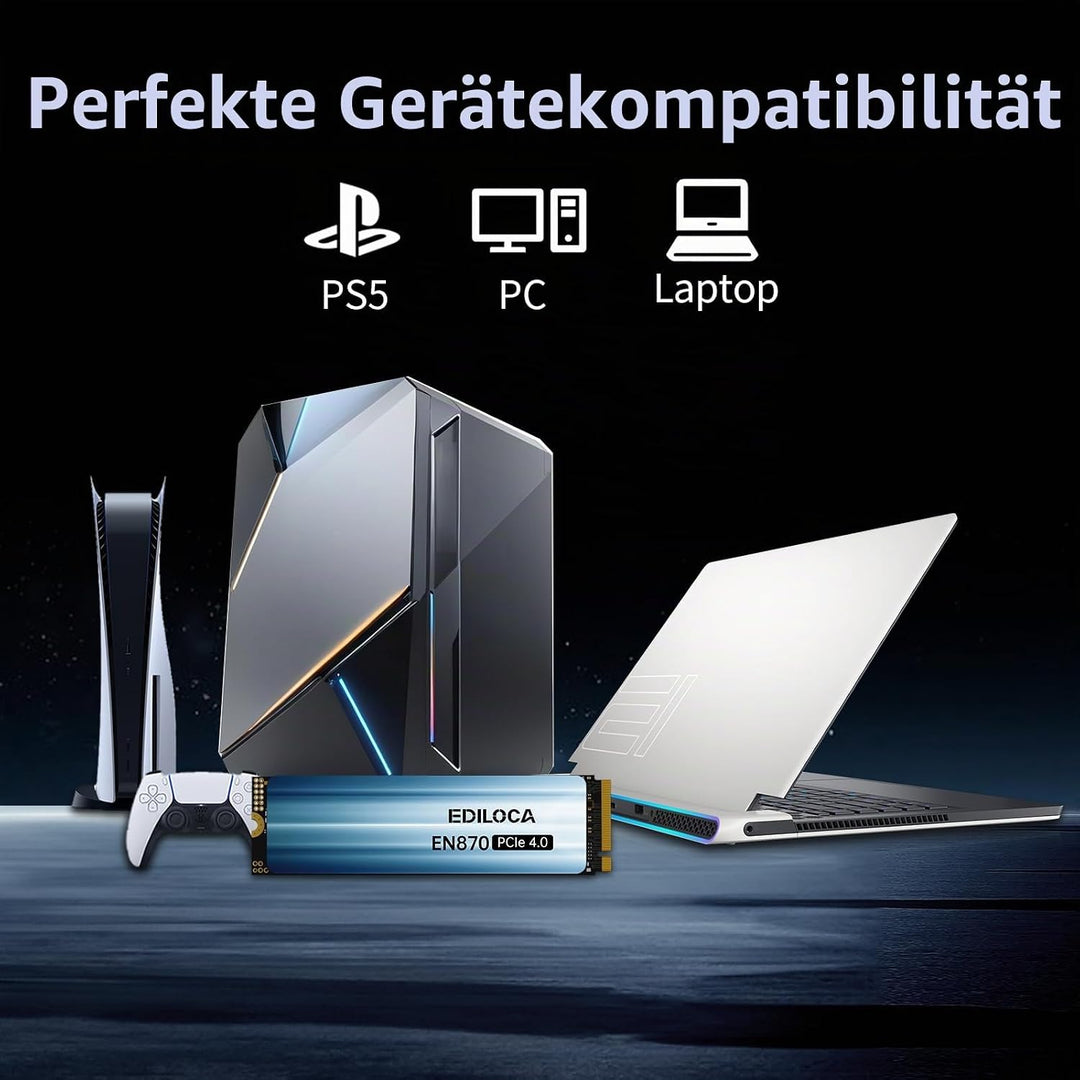 Ediloca EN870 Interne SSD 4 TB PCIe Gen4, NVMe M.2 2280, bis zu 7450 MB/s, 3D NAND TLC, Internes Sol