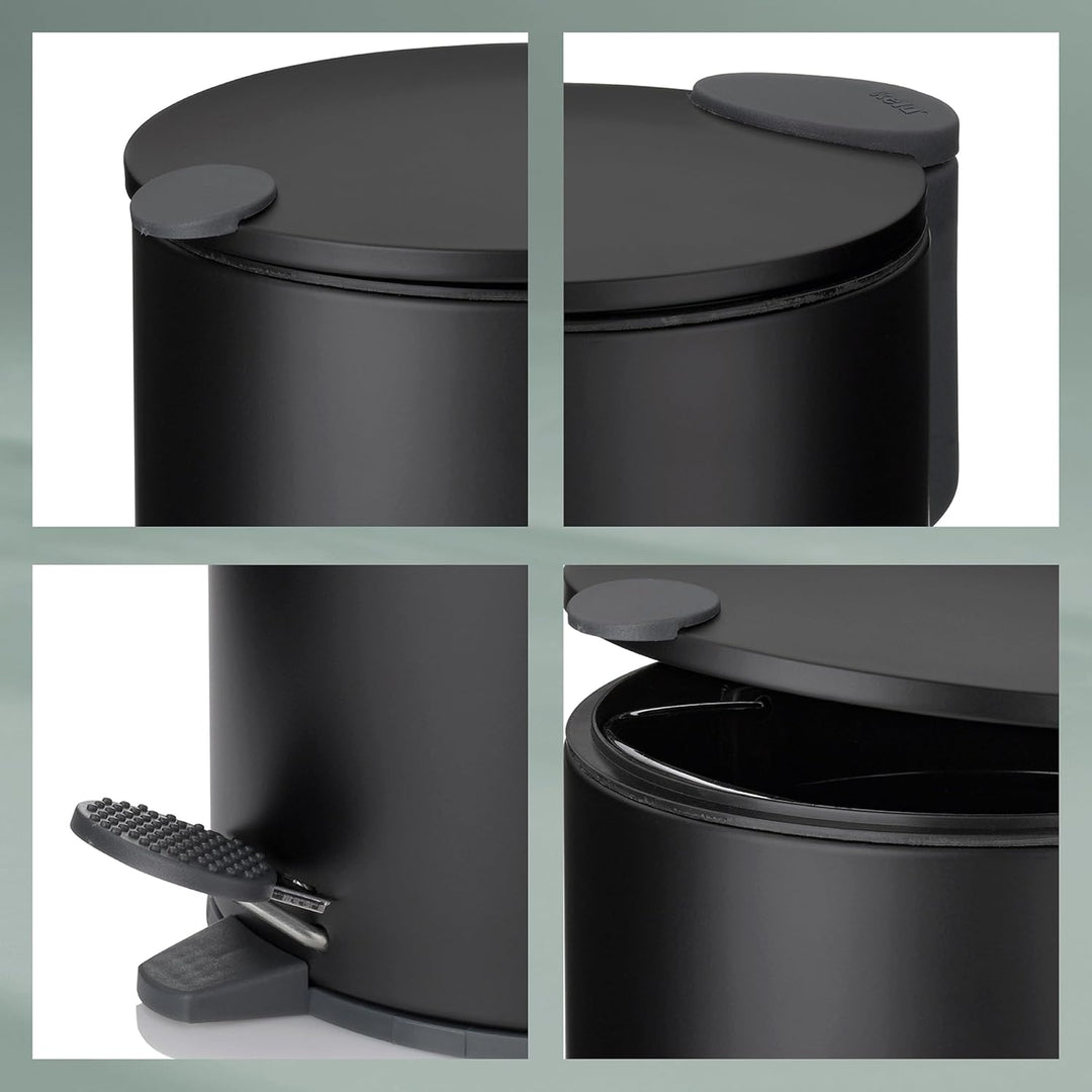 kela Kosmetikeimer schwarz matt 3l, Silent-Close-Deckel, Tretmülleimer Badezimmer MATS, Badmülleimer