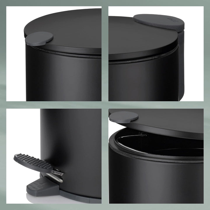 kela Kosmetikeimer schwarz matt 3l, Silent-Close-Deckel, Tretmülleimer Badezimmer MATS, Badmülleimer