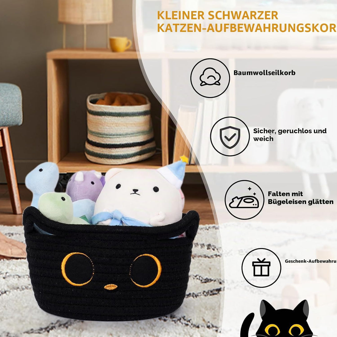 Kleiner Aufbewahrungskorb, Schwarze Katze Baumwoll Seil Körbe Geflochten Wäschekorb Für Kinderzimmer