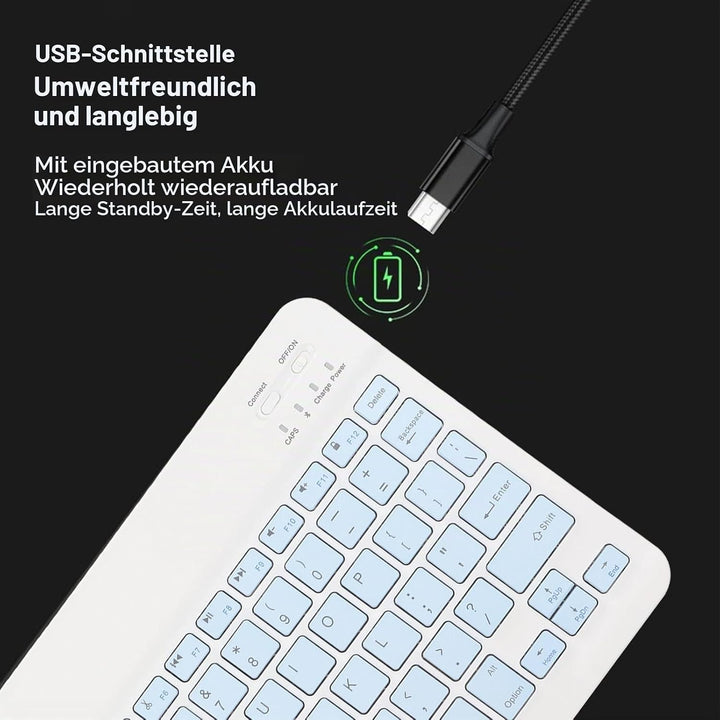 Kabellose Tastatur und Maus, 10 Zoll Bluetooth Tastatur Set, USB Aufladung, Ultradünne, Leise, Kabel