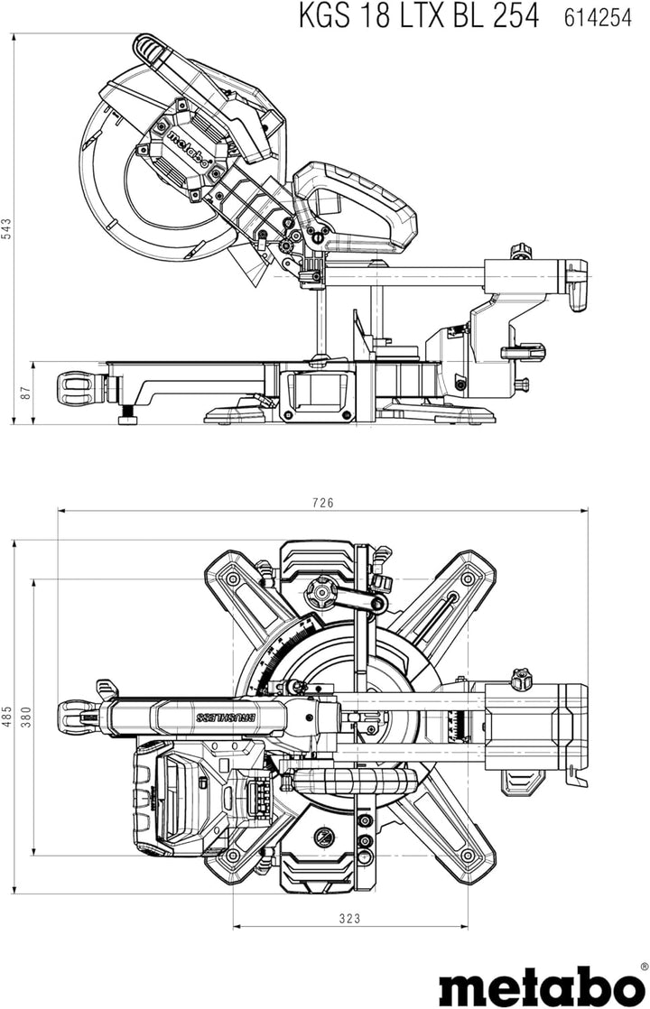 Metabo KGS 18 LTX BL 254 AkkuKappsäge (18V 1x4Ah Li-Power Ladegerät ASC 55 Karton mit Zugfunktion, r