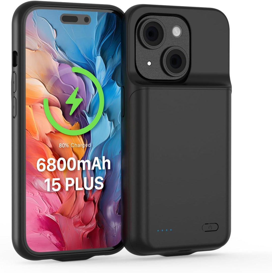 TQTHL Akkuhülle für iPhone 15 Plus, [ 6800mAh ] Zusatzakku Ladehülle Akku hülle Handyhülle,wiederauf