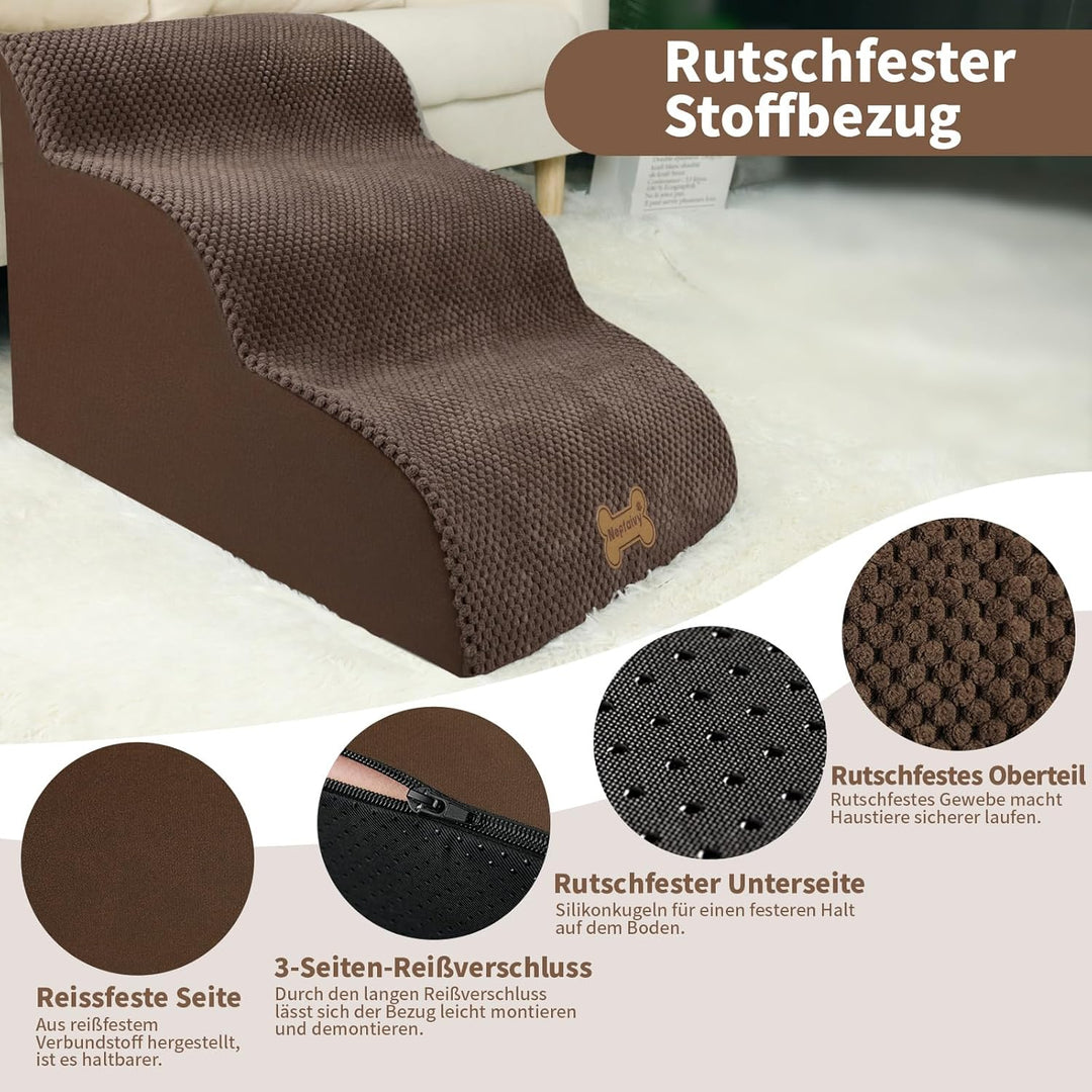 Nepfaivy Hundetreppe für Kleine Hunde 3-Stufig, Haustiertreppe für Bett und Sofa aus Hochdichtem Sch