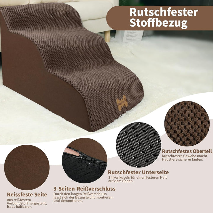 Nepfaivy Hundetreppe für Kleine Hunde 3-Stufig, Haustiertreppe für Bett und Sofa aus Hochdichtem Sch