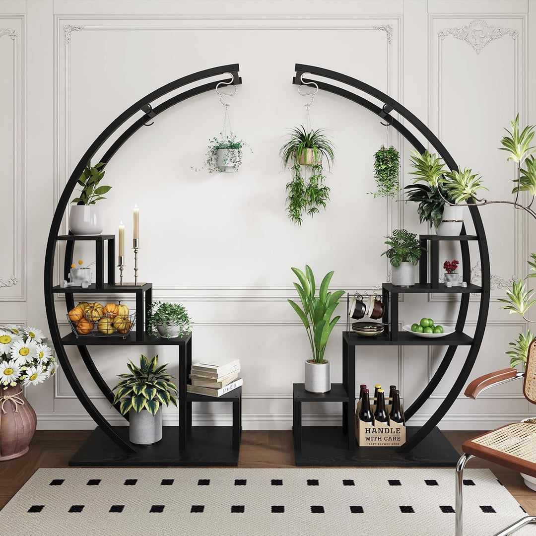 Pflanzenständer Metall 2er-Set, 5 Ebenen Blumenregal Halbmond, Hohe Blumentreppe Indoor, Pflanzenreg