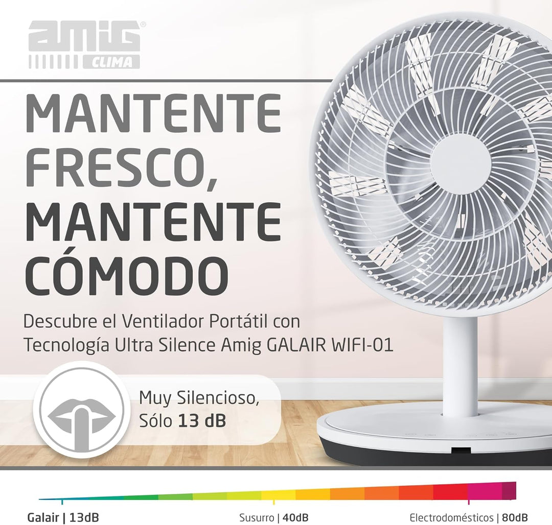 Amig - Tragbarer Ventilator GALAIR WIFI-01 Ultra Silence | Stand- oder Tischventilator | Sehr leise