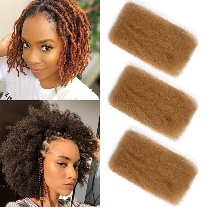 FASHION IDOL Afro Kinkys Bulk Echthaar für Dreadlock Extensions 40CM 3 Packungen 150 Gramm Honigblon