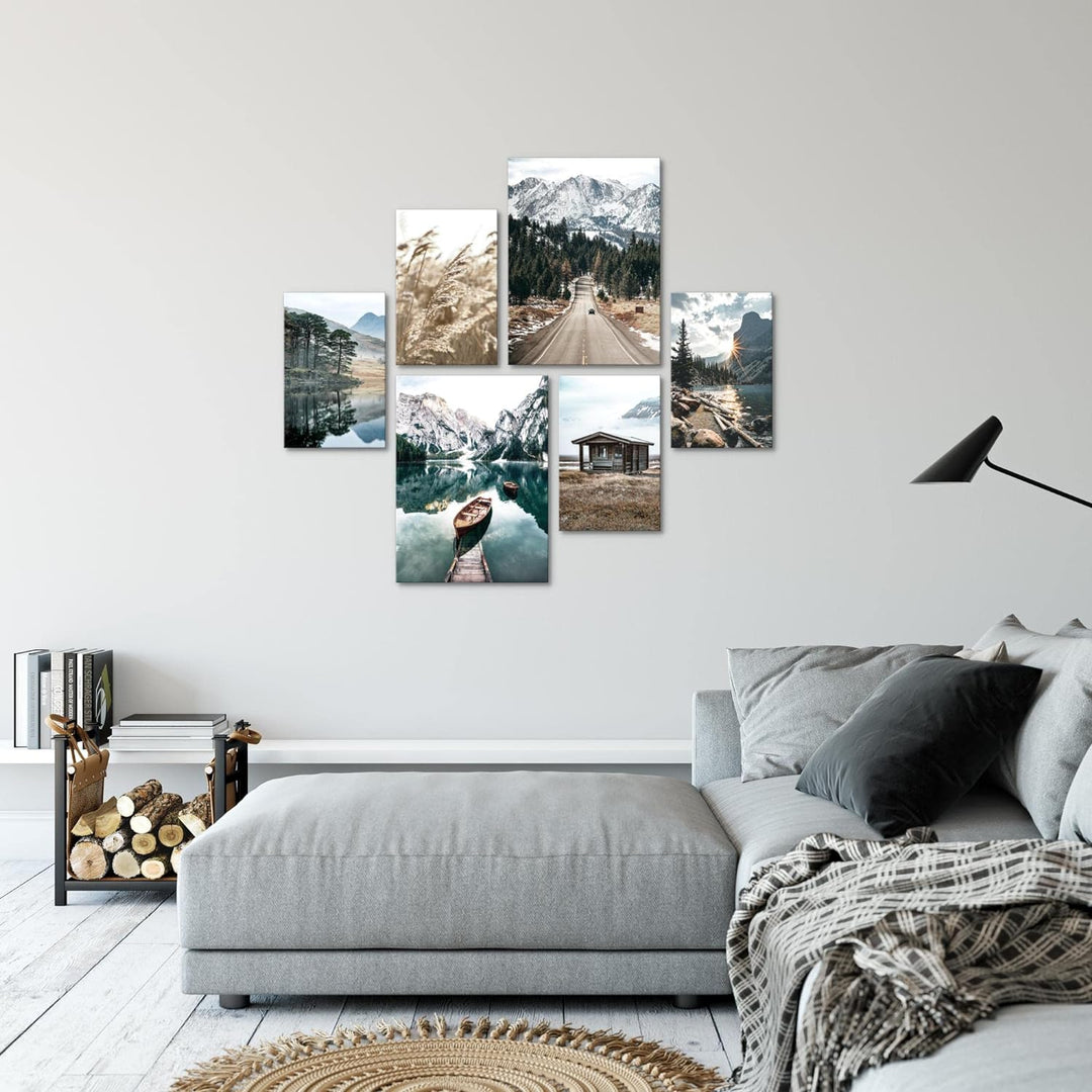 Novart Bilder Set - AUFHÄNGFERTIG - KEIN EXTRA RAHMEN BENÖTIGT - See Berge Landschaft Modern Natur -