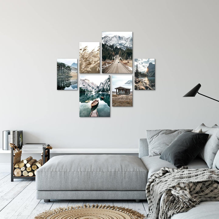 Novart Bilder Set - AUFHÄNGFERTIG - KEIN EXTRA RAHMEN BENÖTIGT - See Berge Landschaft Modern Natur -
