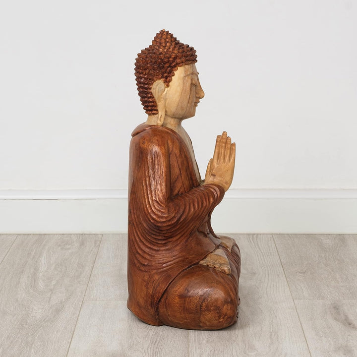 livasia Buddha Figur aus Holz 50cm hoch – Balinesische Handwerkskunst – Buddha Deko Figuren aus Suar
