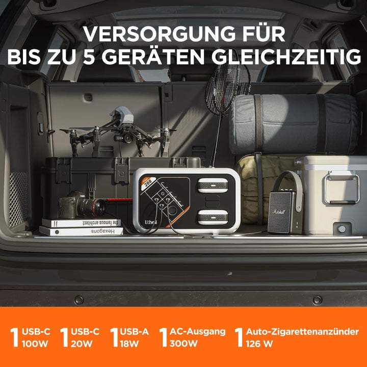 Litheli Tragbare Powerstation Flint 288, 287Wh Outdoor Generator, 300W AC/100W USB-C Ausgang, Volle