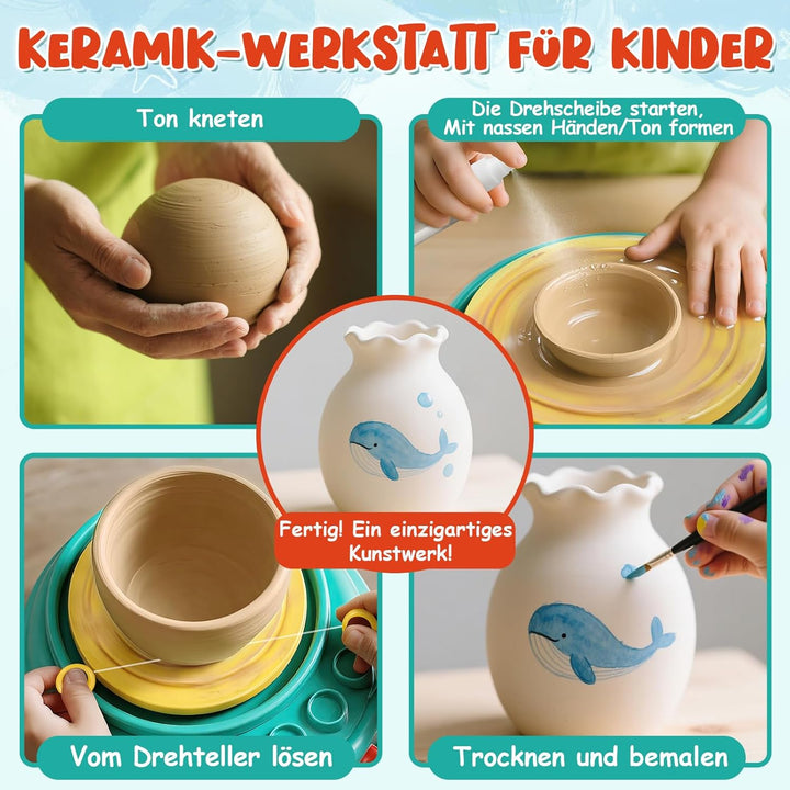 Lehoo Castle Töpferscheibe für Kinder, komplettes Töpfer- und Bastelset für Kinder von 8 bis 12 Jahr