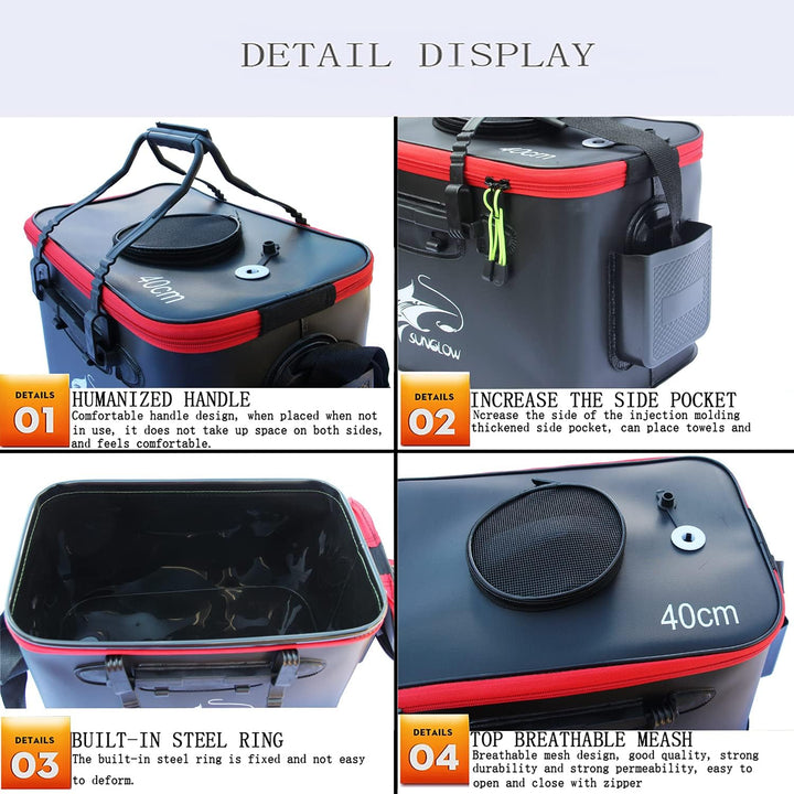MMSGA Angeleimer, 23L/30L/38L Tragbarer Faltbarer Angelköder-Eimer，Multifunktionaler Behälter für le