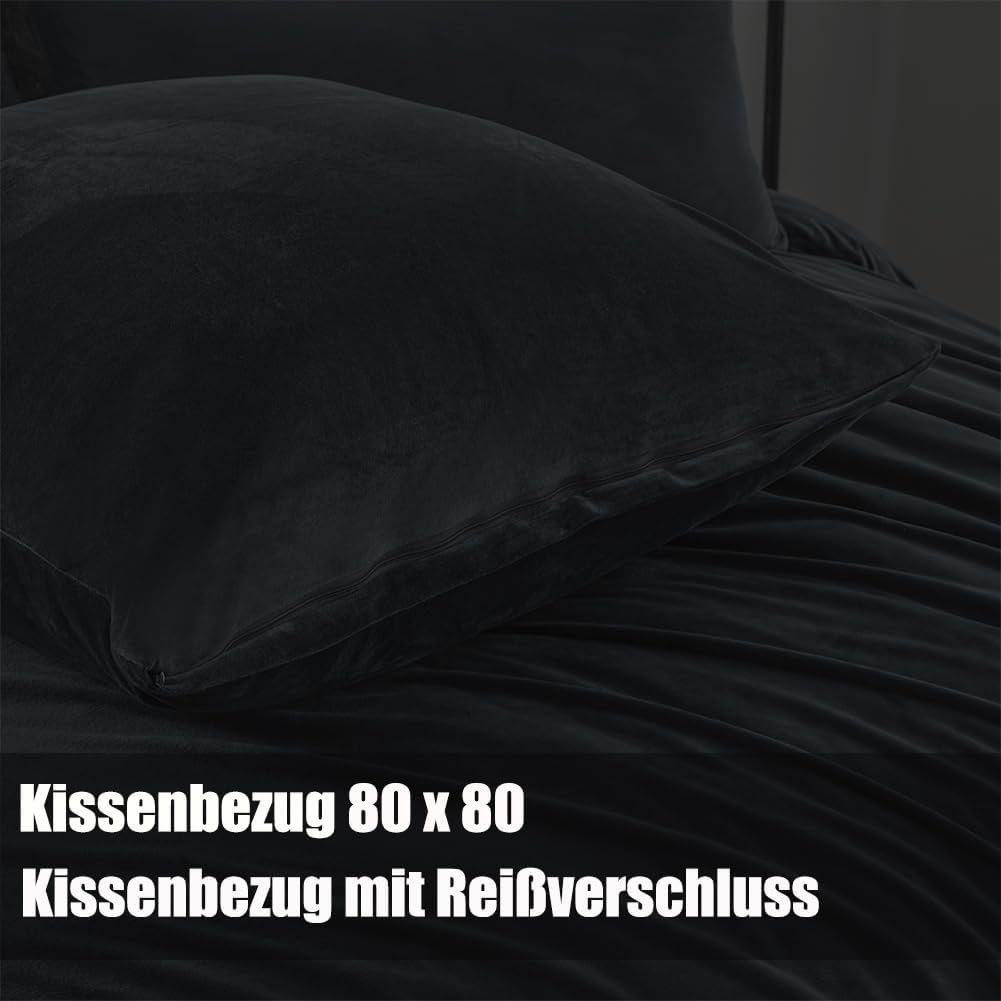 Soifox Winter Flanell Bettwäsche 200x220 - Schwarz Flauschige und Warme Cashmere Touch Bettbezug + K