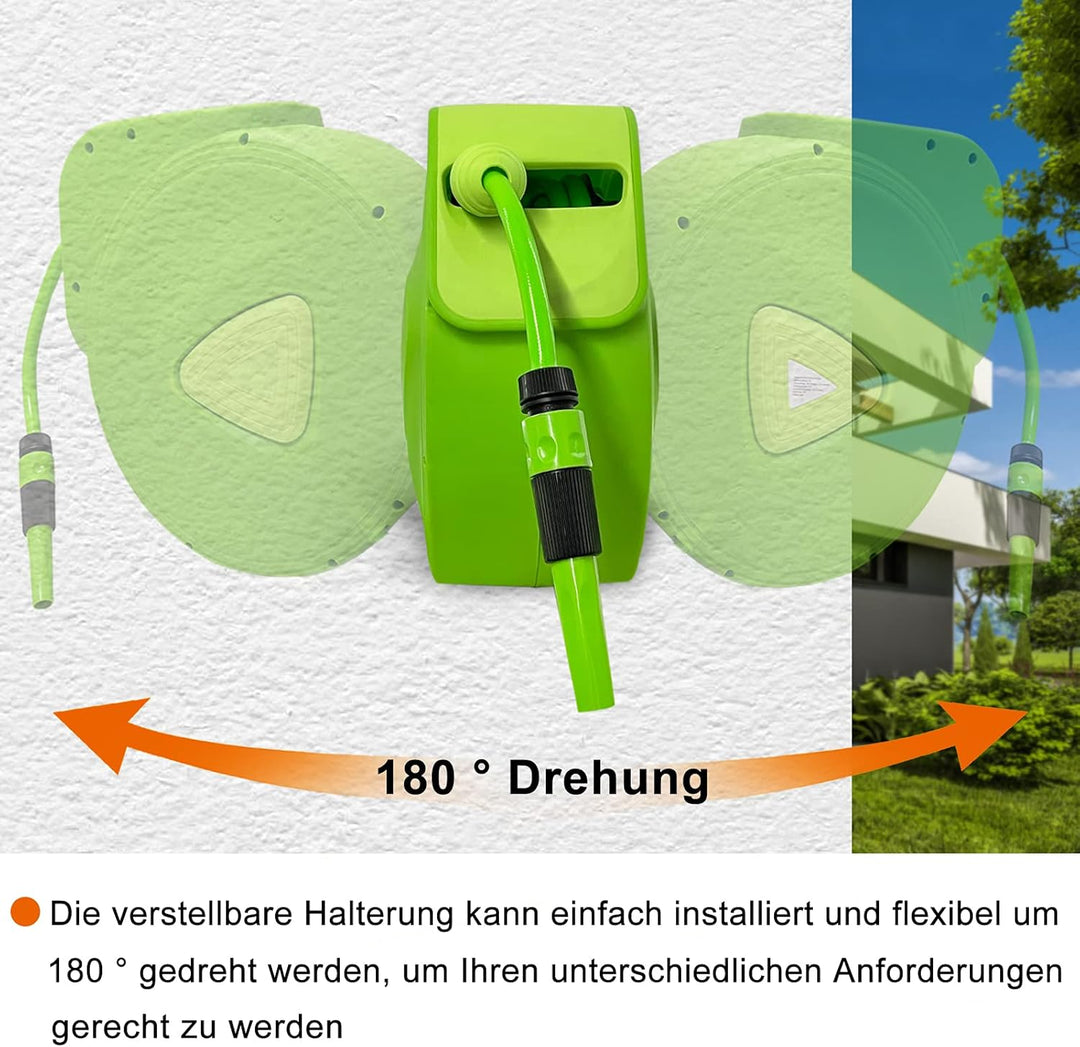 NAIZY Schlauchtrommel 30+2m Wasserschlauch Trommel mit Handbrause Schlauchaufroller 180° Schwenkbare